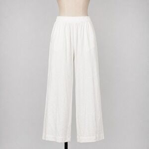 Faherty White Dream Cotton Gauze Wide Leg Pants Elastic Waist Relaxed Summer M